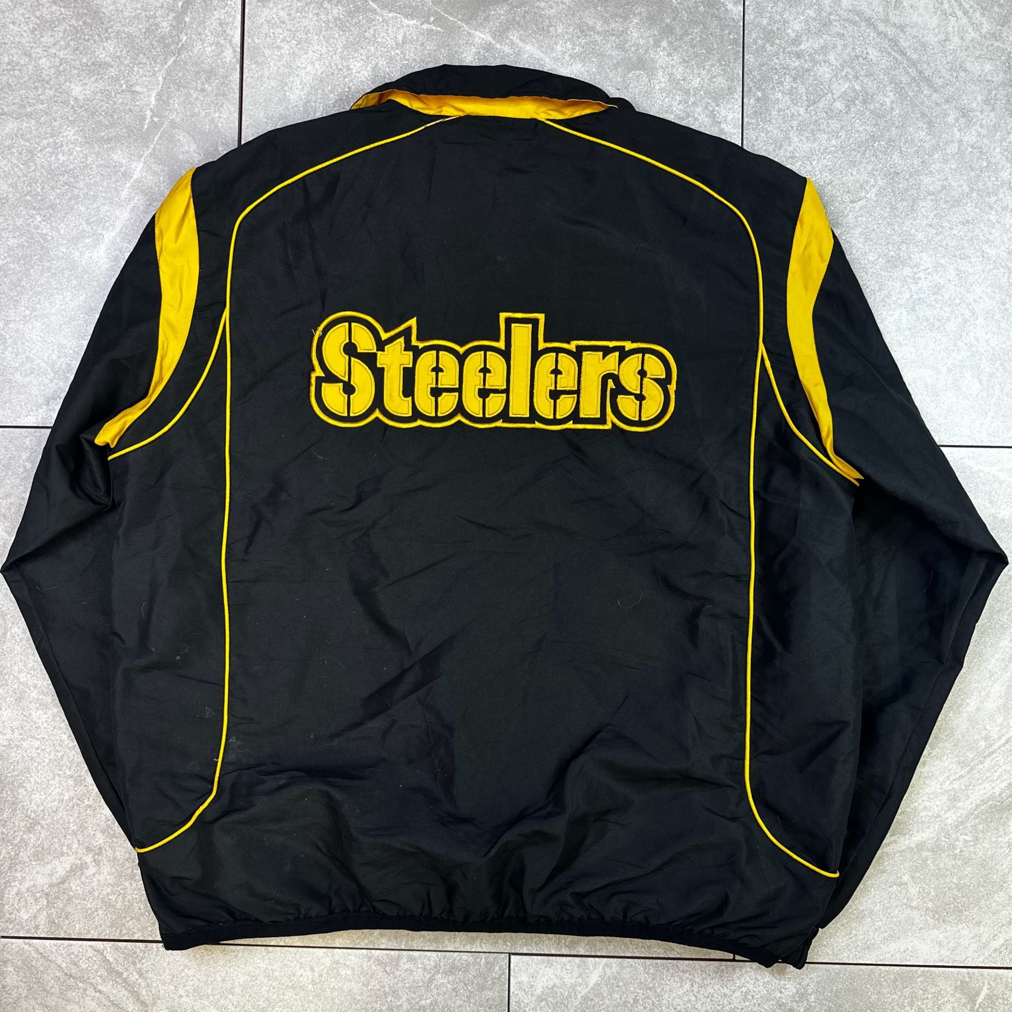 NFL Pittsburgh Steelers Pullover Jacket L/G Black & Yellow With Front Zip & Pockets
